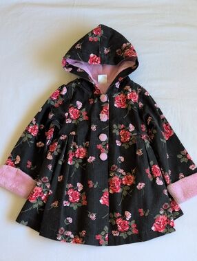 Maria Elena Girls 4T Floral Hooded Swing Jacket Coat Pink Fleece Lined Cozy